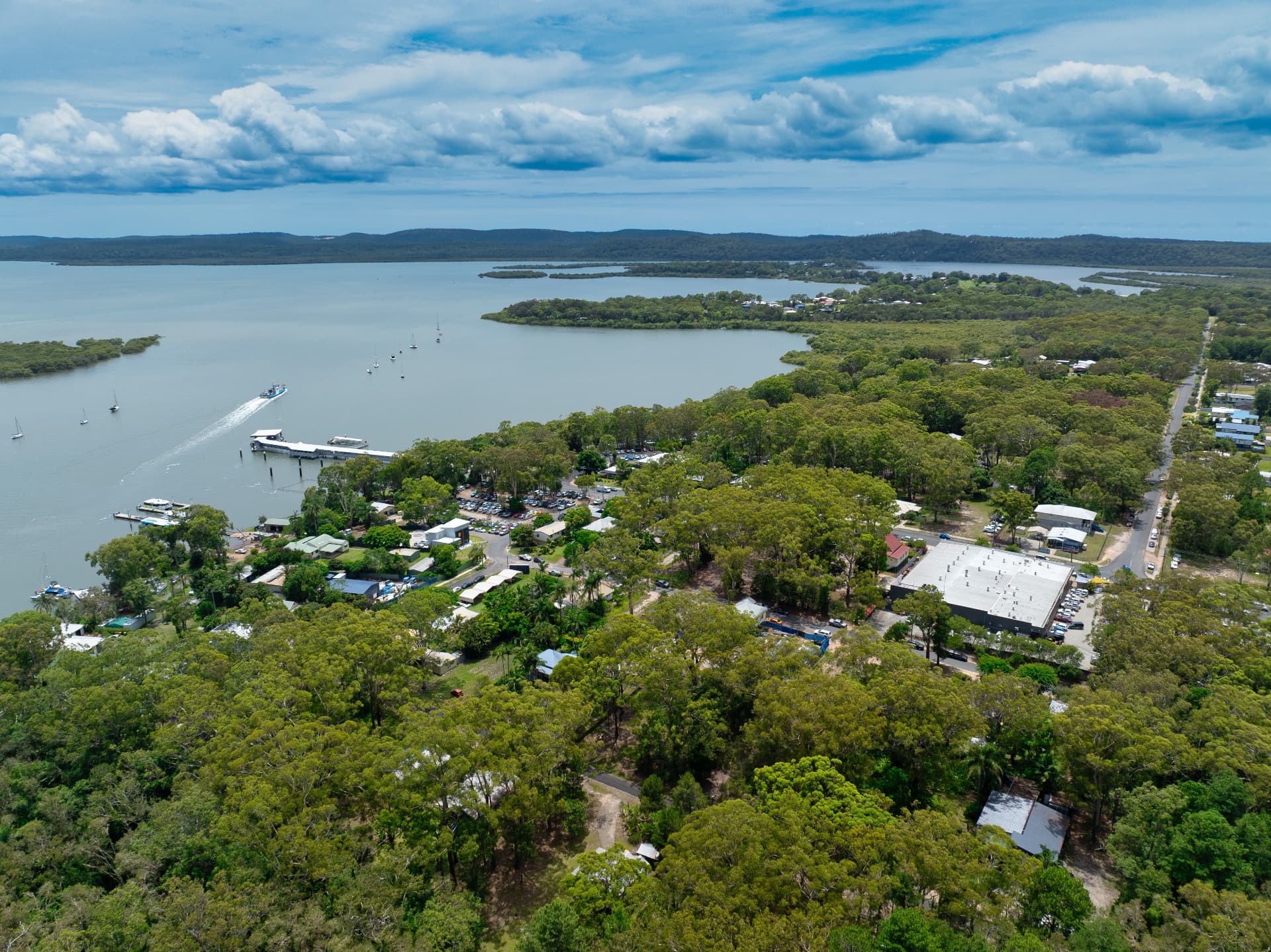 Aerial view of Russell Island and the ferry terminal